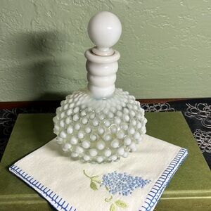 Vintage Powdery Blue Wrisley Hobnail handmade milk glass bottle perfume